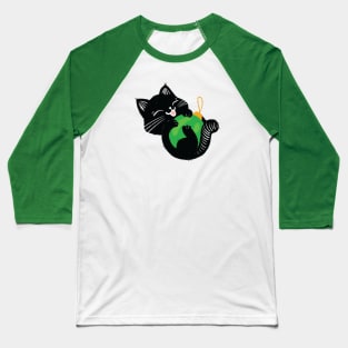 Cute black kitten with green ball Baseball T-Shirt